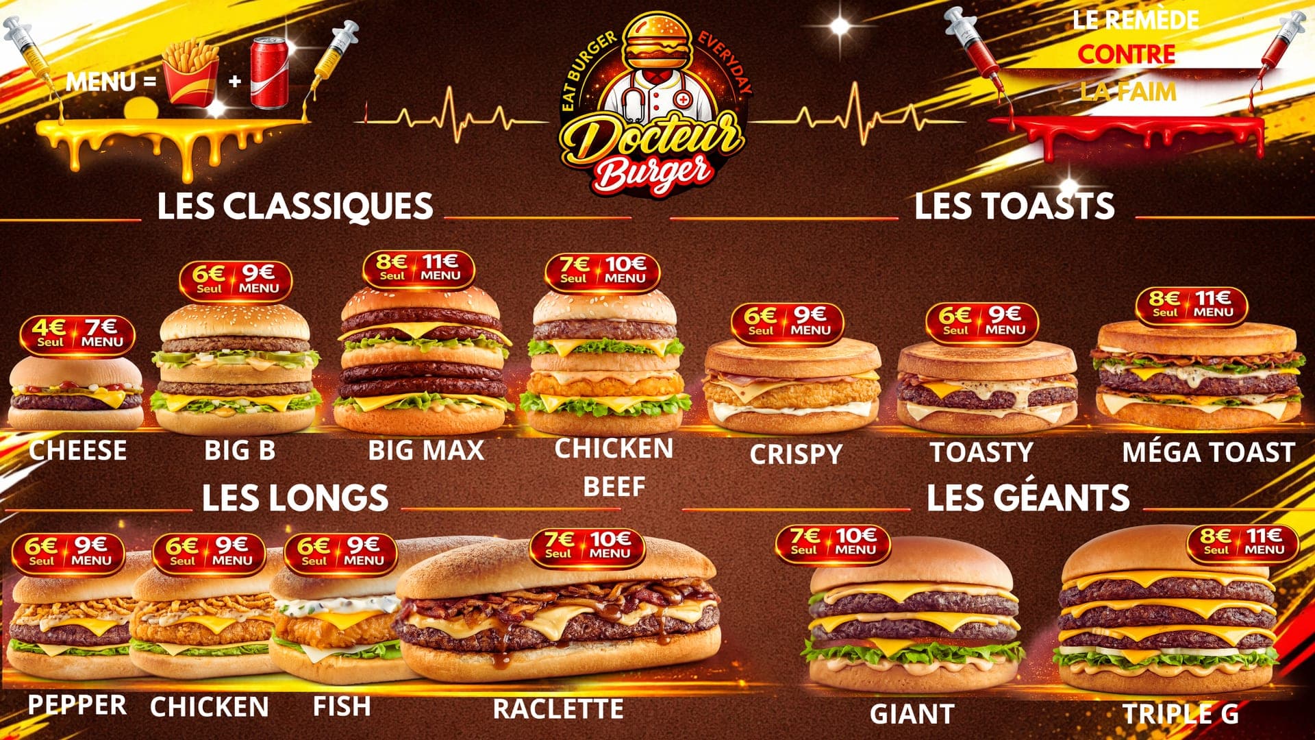 Carte Docteur Burger — Nos burgers à Mulhouse