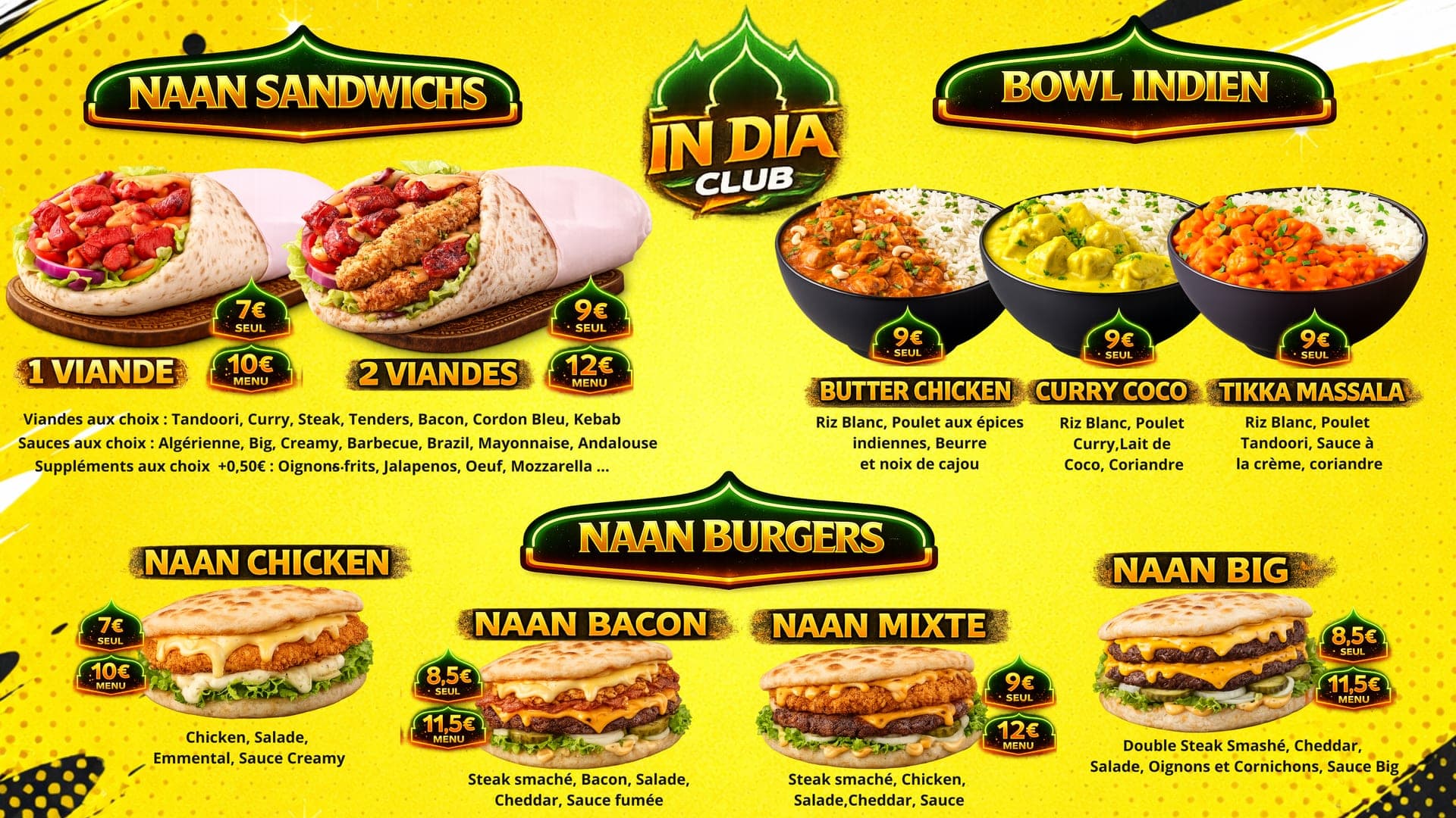 Carte In Dia Club — Naans et currys indiens à Mulhouse