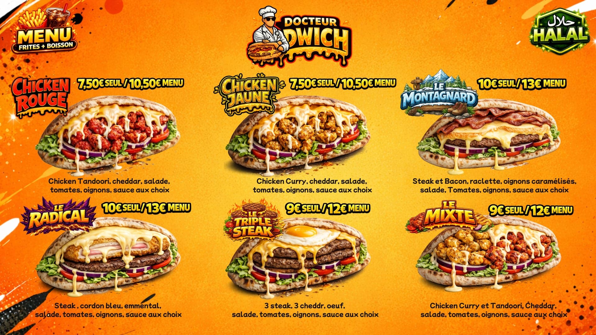 Planche du menu Docteur Dwich chez Docteur Burger à Mulhouse