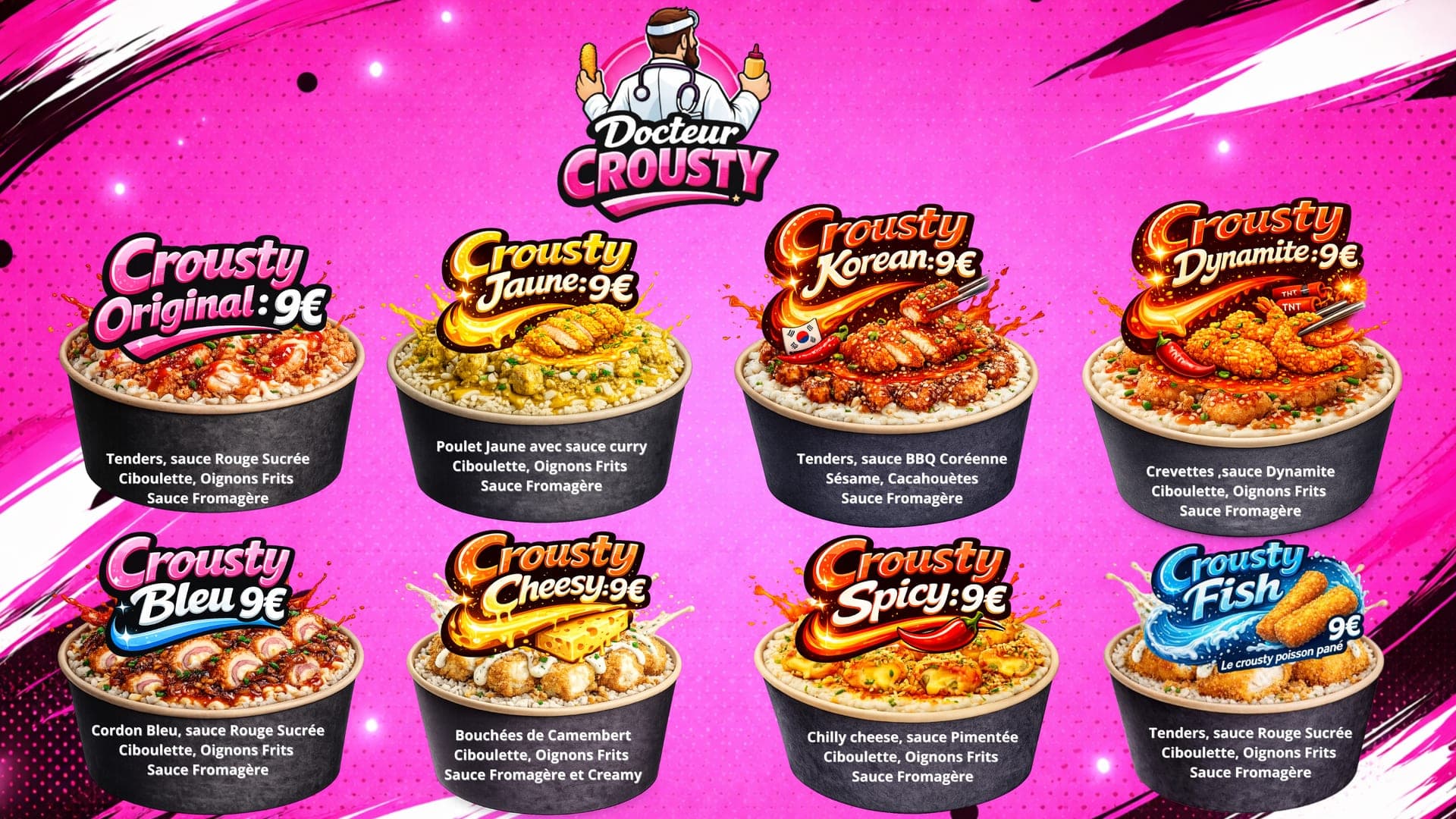 Planche du menu Docteur Crousty chez Docteur Burger à Mulhouse