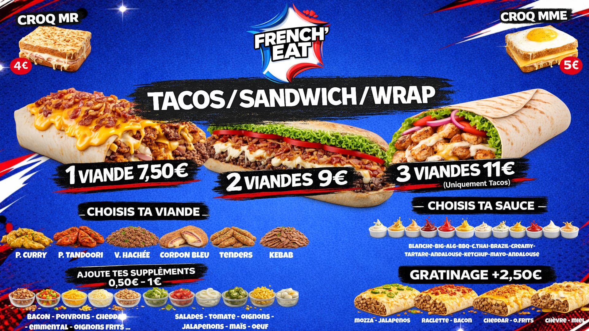 Carte French' Eat — Tacos, sandwichs et wraps à Mulhouse
