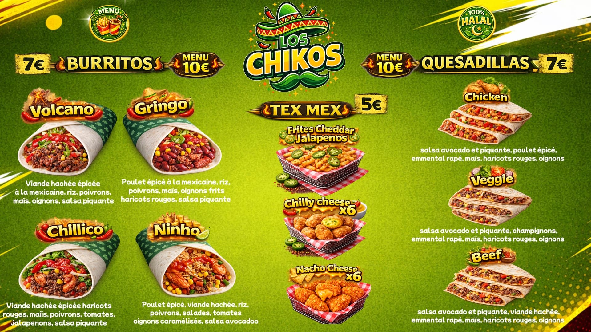 Carte Los Chikos — Tex-mex et burritos à Mulhouse